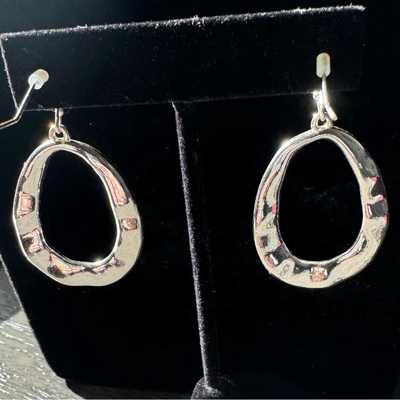 Large Teardrop Hoop Silver Tone Earrings - Picture 3 of 5